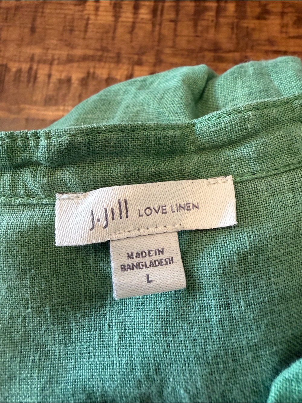 J Jill Love Linen 100% Linen green button down top with gold buttons size large - Picture 5 of 10